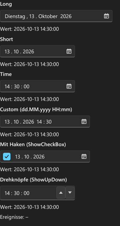 Vorführung: DateTimePicker