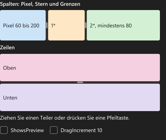 Vorführung: GridSplitter