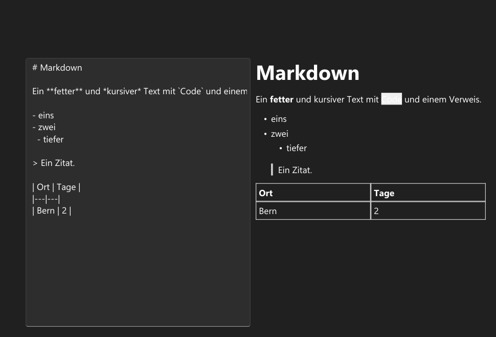 Vorführung: Markdown, HTML und RTF