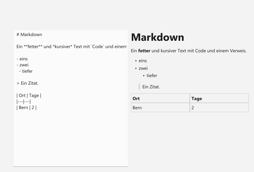 Vorführung: Markdown, HTML und RTF