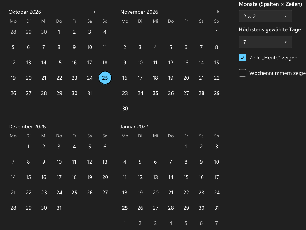 Vorführung: MonthCalendar