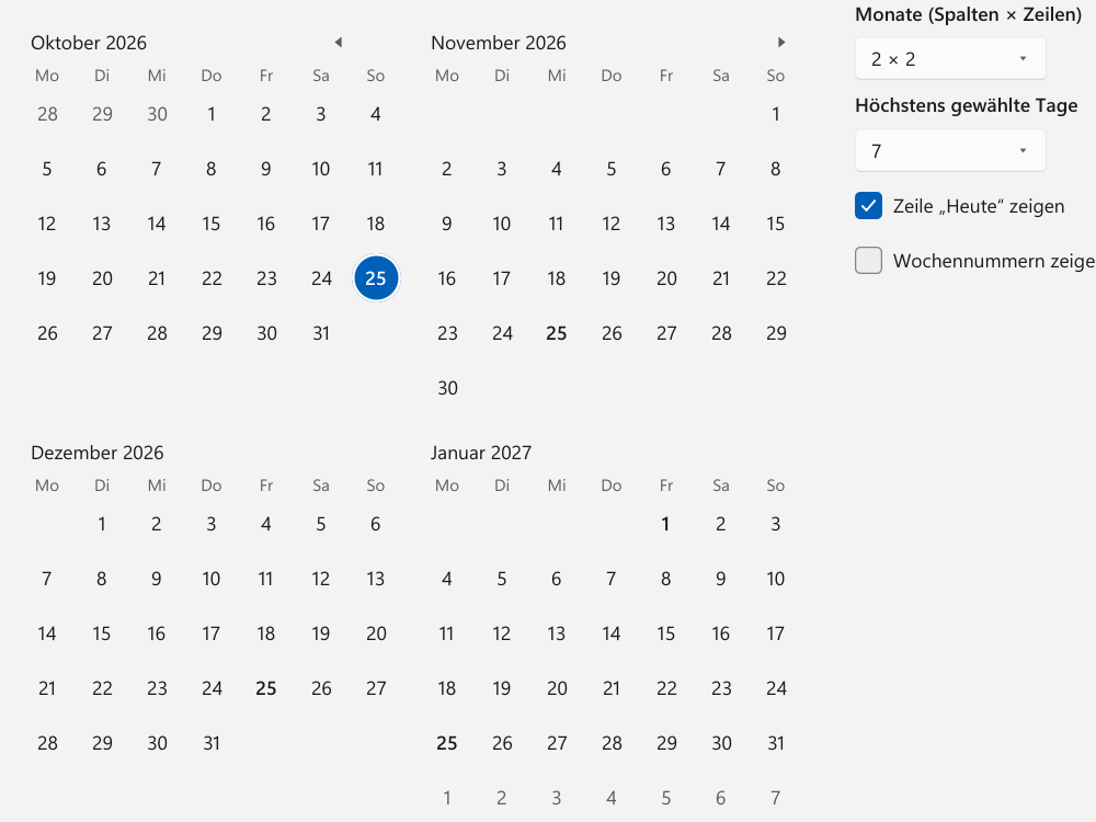 Vorführung: MonthCalendar