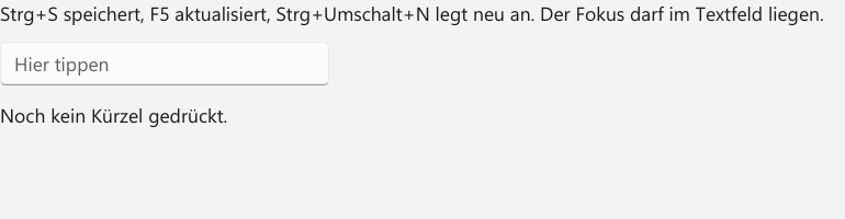 Vorführung: Tastenkürzel